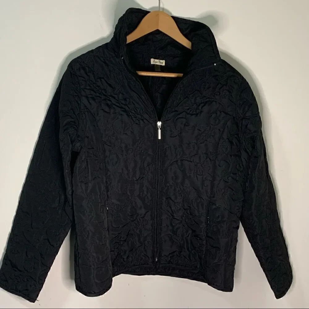 Onque Casuals Women’s Black Lightweight Quilted Jacket Coat Size L Zip Front